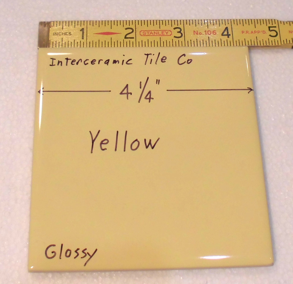 1 pc. Gloss Yellow: 4-1/4" Ceramic Tile by The Interceramic Tile Co. New Stock