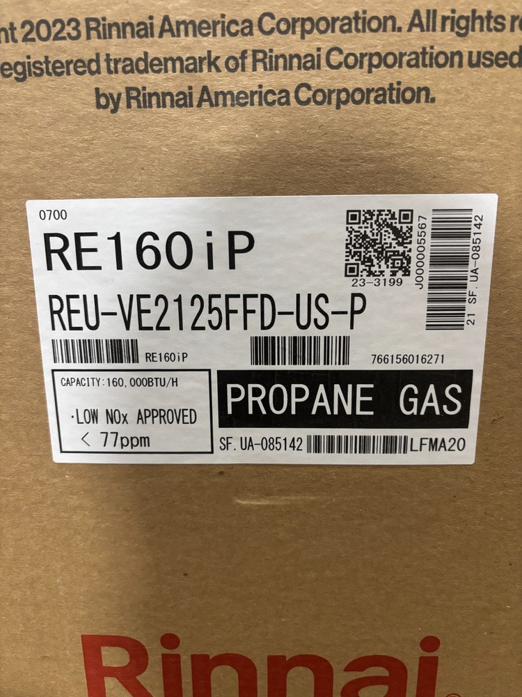 Rinnai RE160IP Internal Tankless Water Heater 160k Btu 6.6 gpm max PROPANE