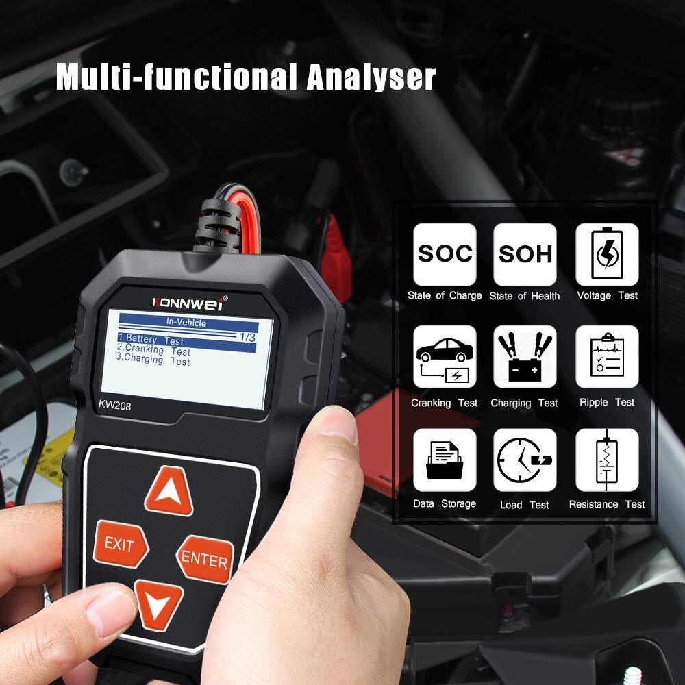 KONNWEI KW208 12V Car Battery Test 100-2000CCA Load Analyzer Alternator Tester