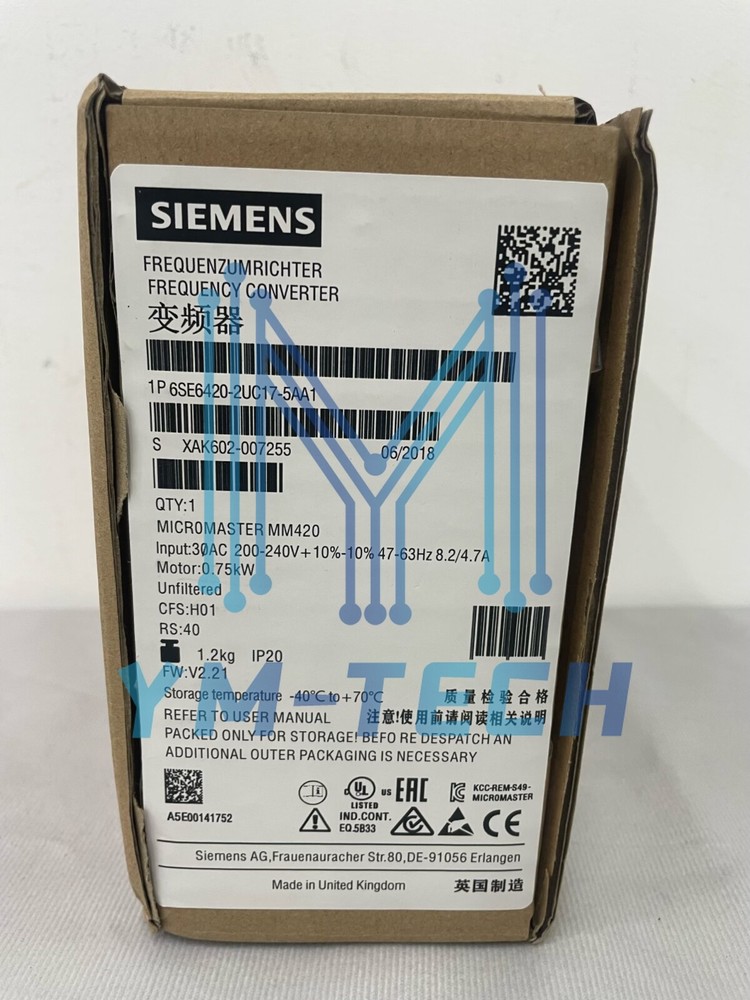 ONE New Siemens 6SE6 420-2UC17-5AA1 6SE6420-2UC17-5AA1 0.75KW / 220V