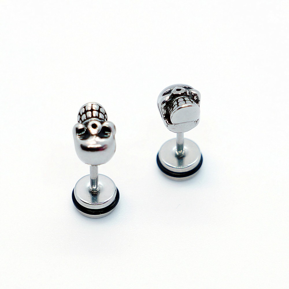 Punk Gothic Biker Stainless Steel Skeleton Skull Head Earring Stud Piercing