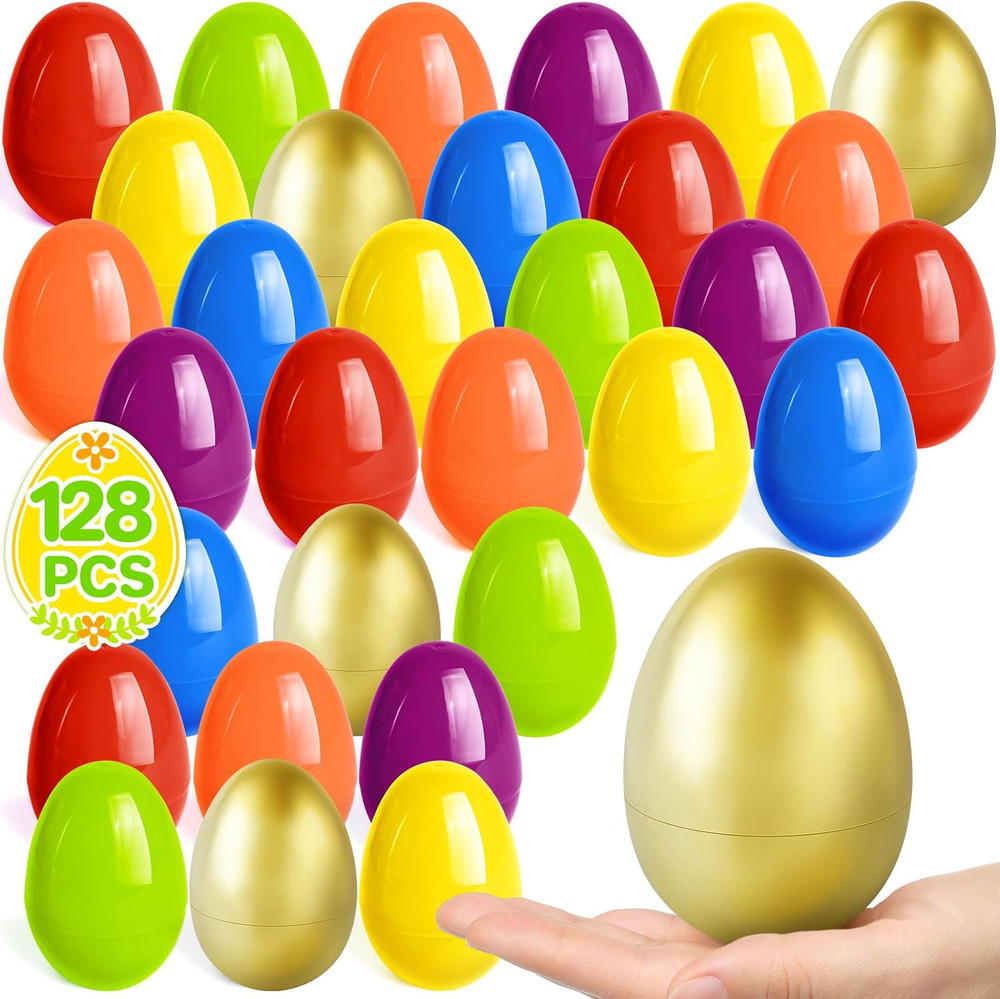 120PCS 3.5 inch Plastic Easter Eggs Plus 8 Golden Easter Eggs, Empty Easter Eggs
