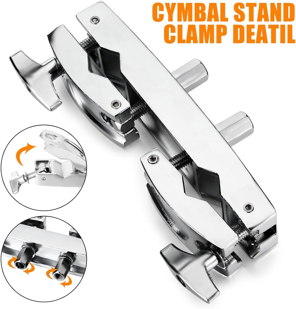 Cymbal Stand Multi-Clamp, Silver Drum Clamp Mount, Adjustable Percussion Drum Ac
