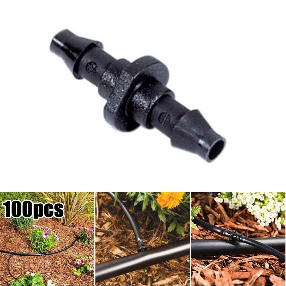 100 Pcs Drip Irrigation Barbed Fitting Connector Adaptor Coupling Hose Pipe 1/4
