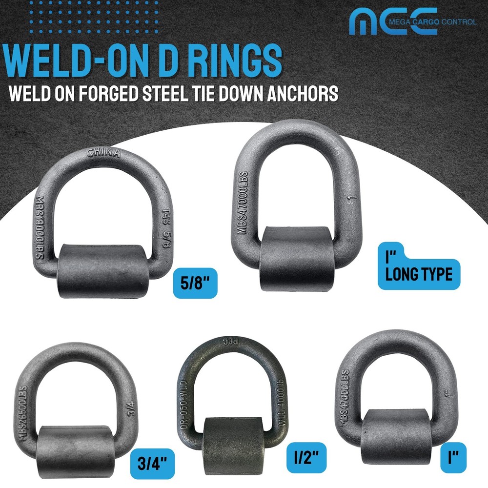 4 Pack Heavy Duty 5/8" Weld-On D Ring Flatbed Truck Trailer Cargo Tie Down Ring
