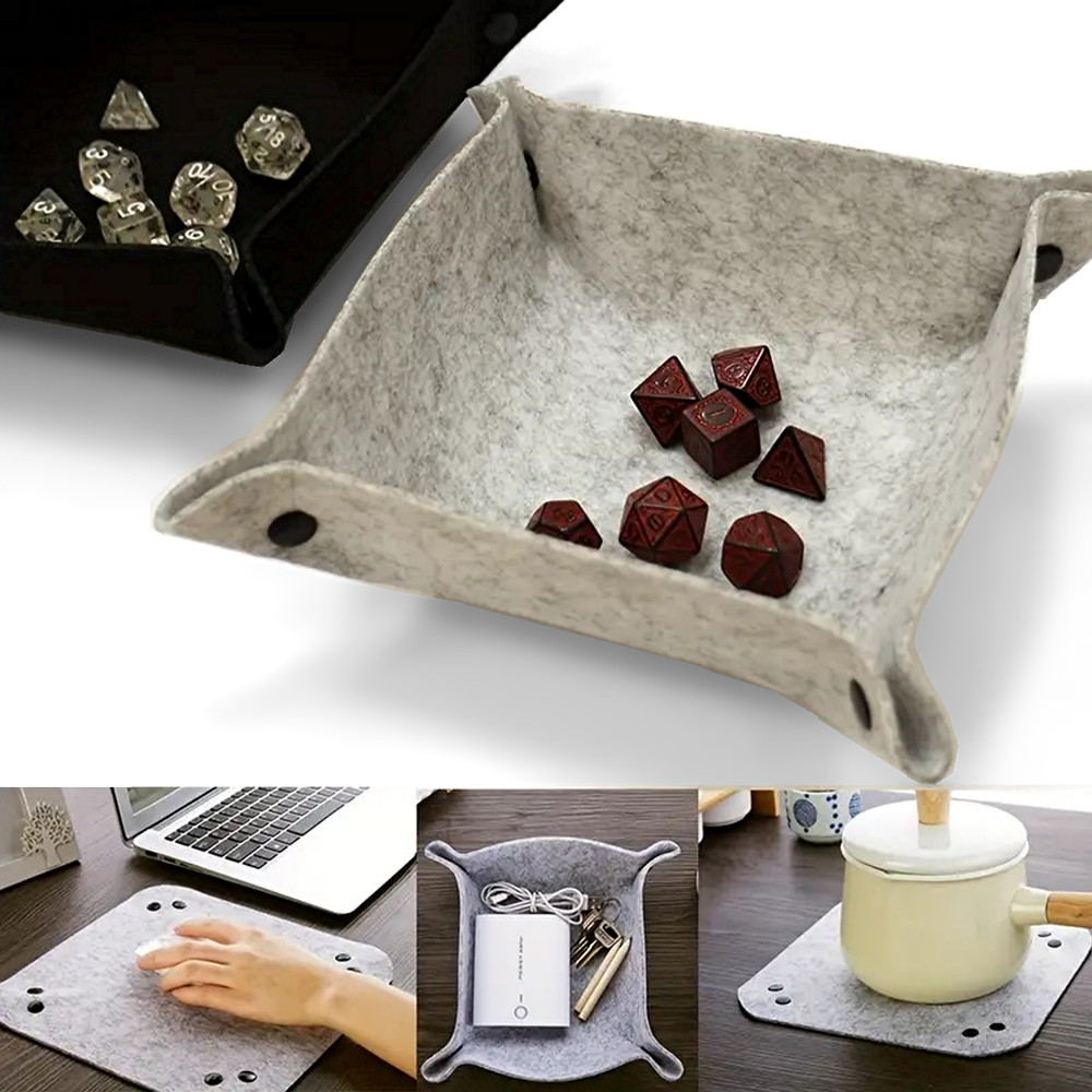 (6) 16mm Pearlized Dice Olympic Silver w/Pouch + Rolling Tray Foldable Mat Felt