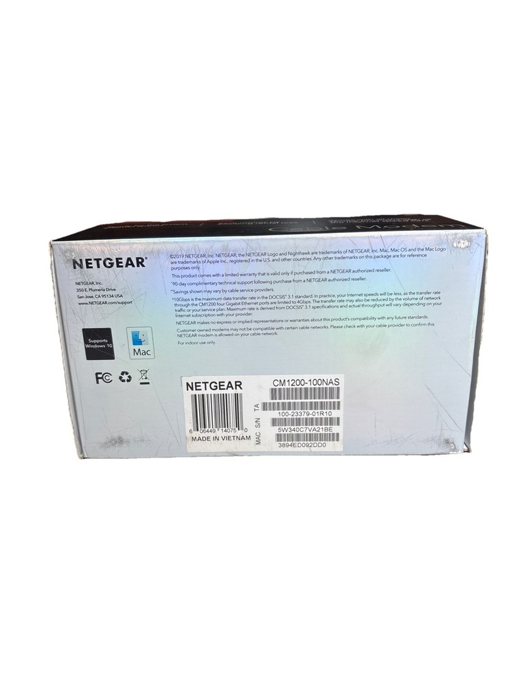 NETGEAR Nighthawk CM1200-100NAS DOCSIS 3.1 Cable Modem