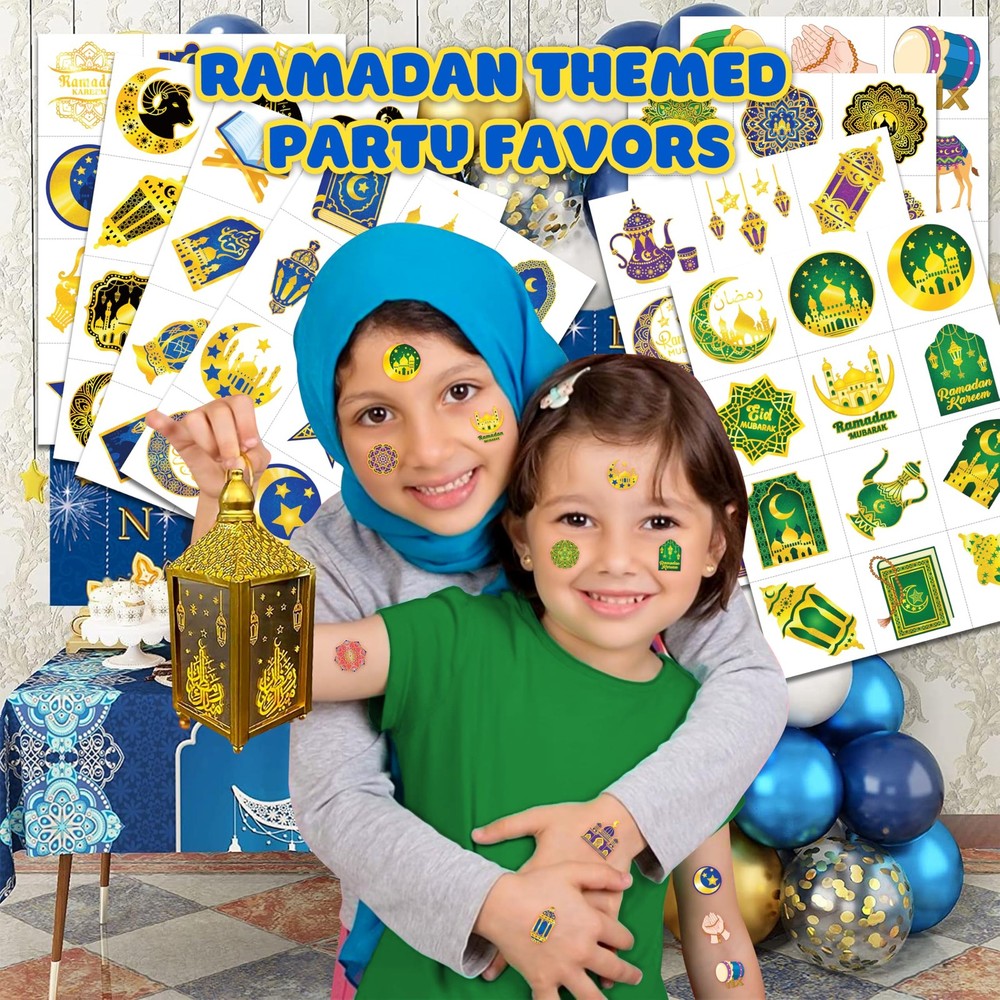 120 PCS Happy Ramadan Mubarak Eid Al Fitr Pre-Cut Temporary Tattoos Multiple