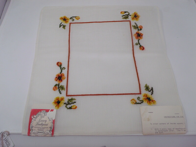 Vintage HTF Dritz Needlepoint Canvas Daisy Frame with Instructions