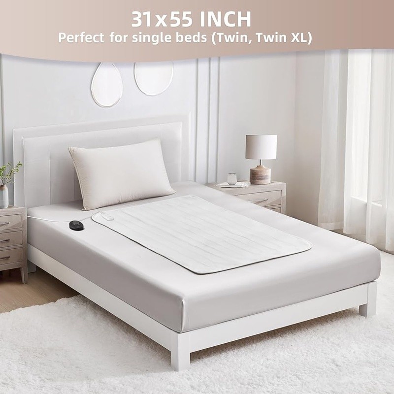 Heated Mattress Pad Mini Twin Size Polyester 9 Heat Settings Machine Washable US
