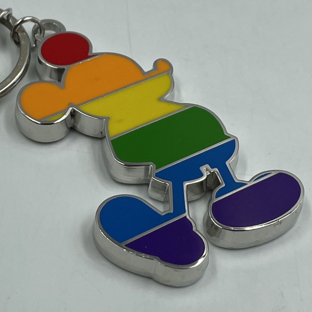 Mickey Mouse Shaped Rainbow Solid Metal Keyring • Disney Park Exclusive • New