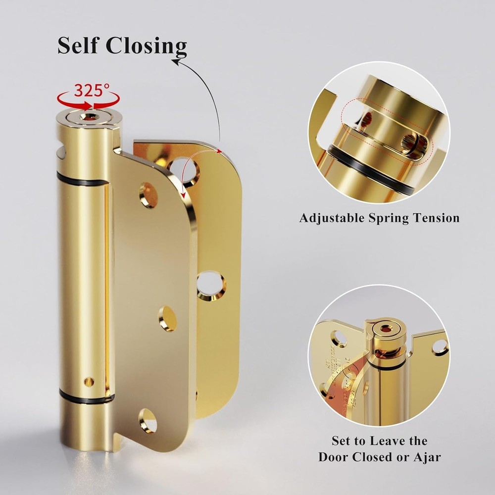 Self-Closing Door Hinge 3.5 Inch Rounded, Spring Loaded Hinge Adjustable Tension