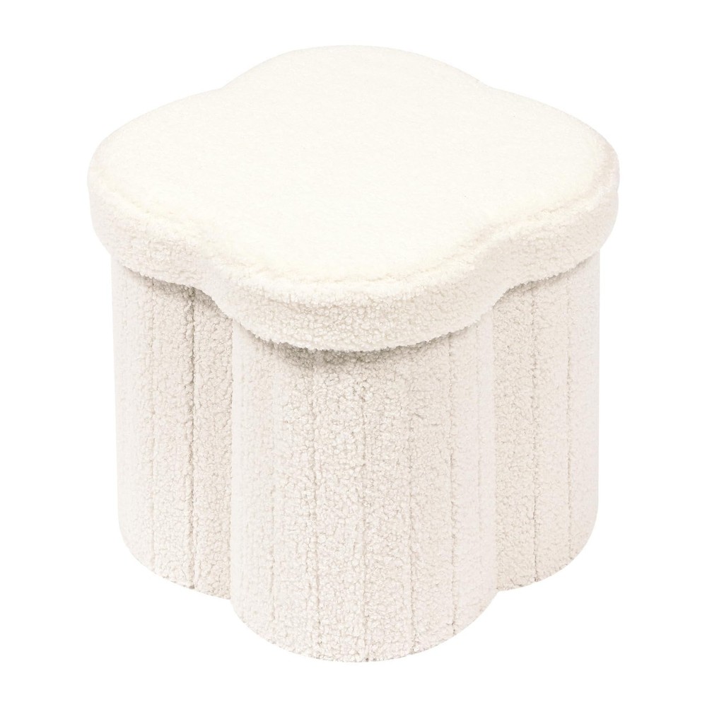 Teddy Fur Ottoman, Flower Shaped Storage Cube, Compact Footrest