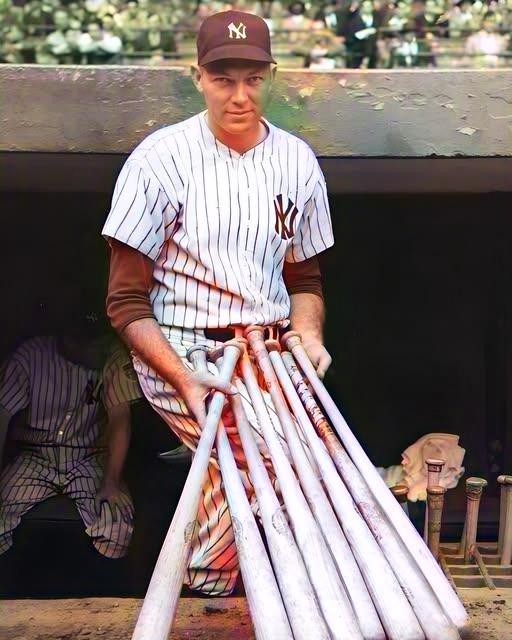 RARE STILL YANKEES BILL DICKEY WITH HIS BATS