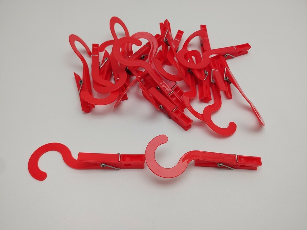 20 Red Clothespin Hooks Hanging Hook Plastic Clothes Hanger Laundry Items Hang