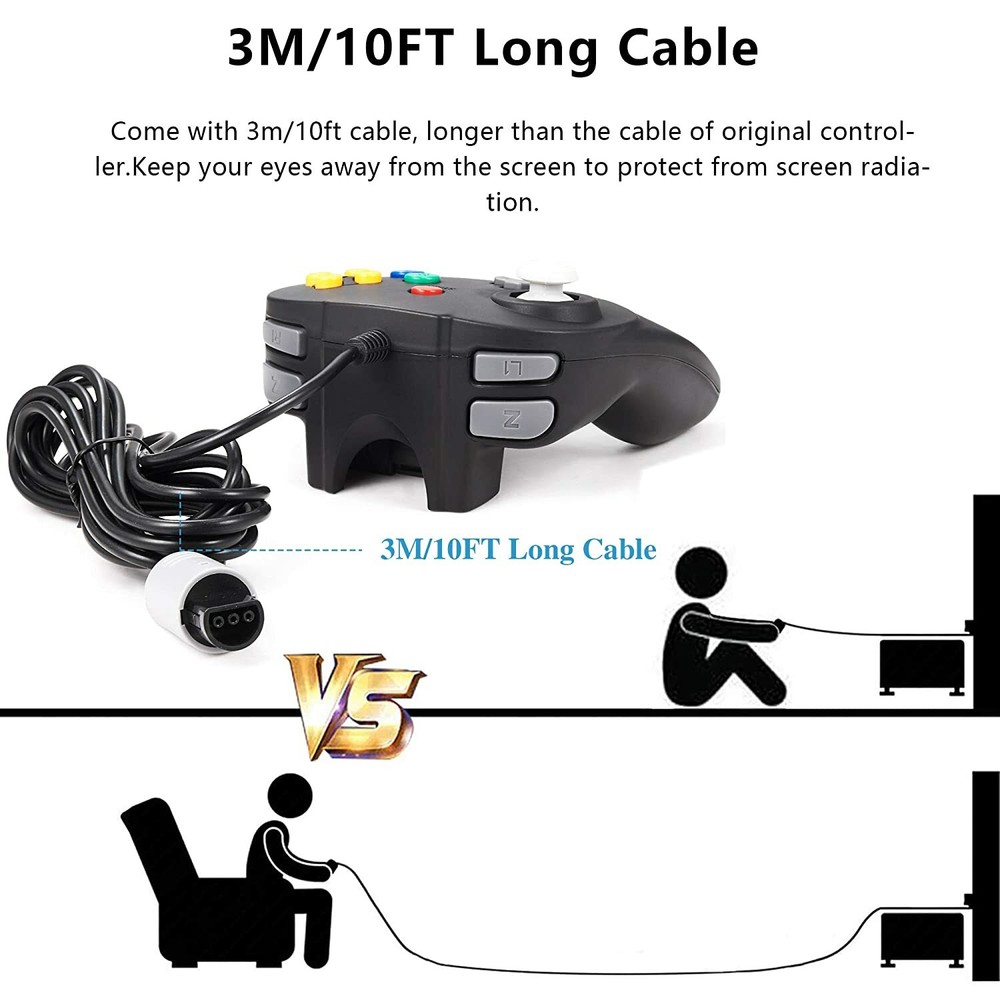 Wired N64 Controller 64-bit Gamepad Joystick for 64 Console Video Game+6FT Cable