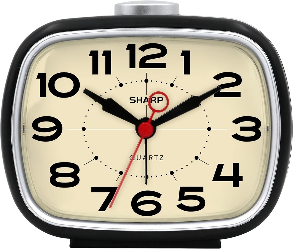Sharp Battery Powered Alarm Clock, Retro Operated Clock White