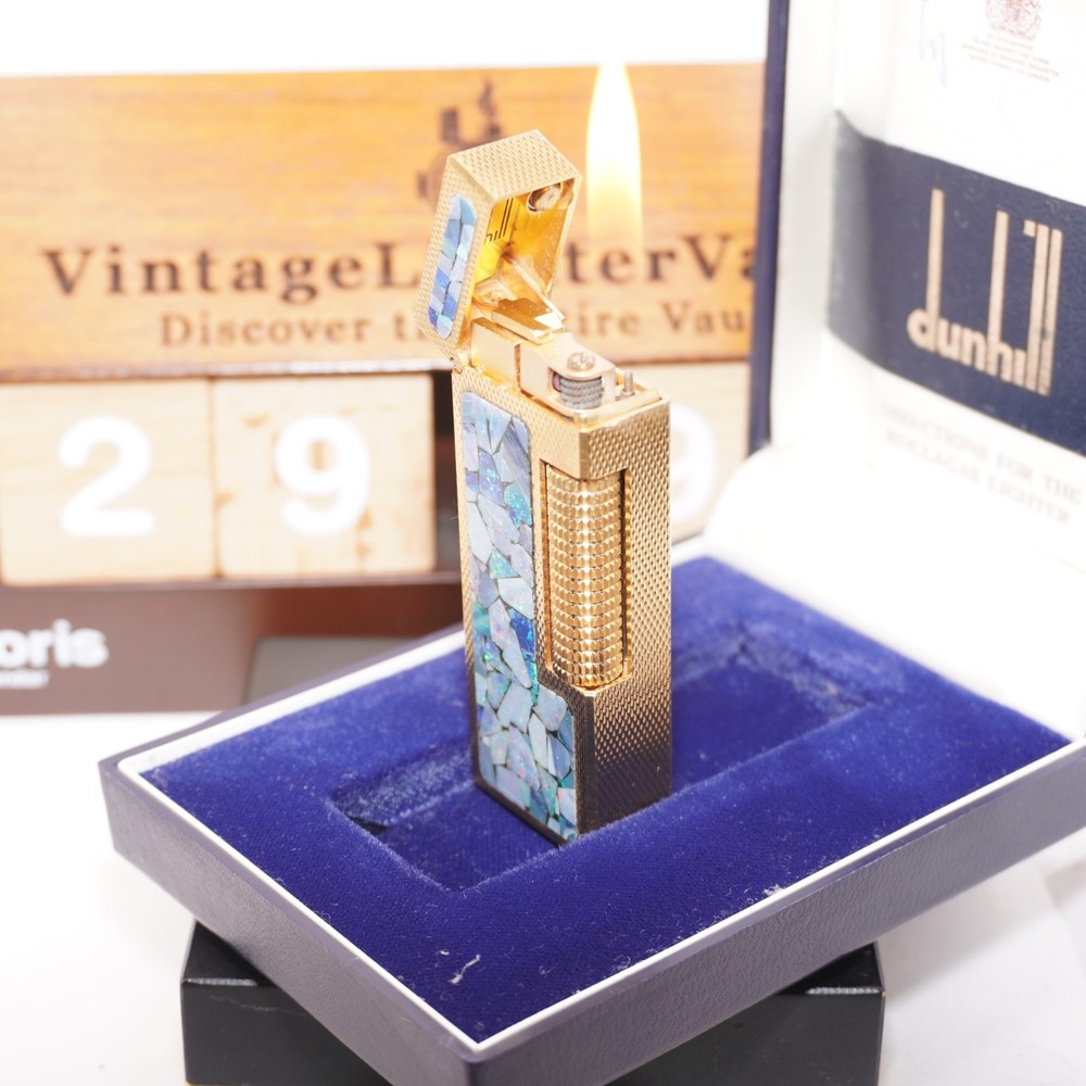 Dunhill Lighter Gold Florentine Opal Pattern _Ultrasonically Cleaned_Working