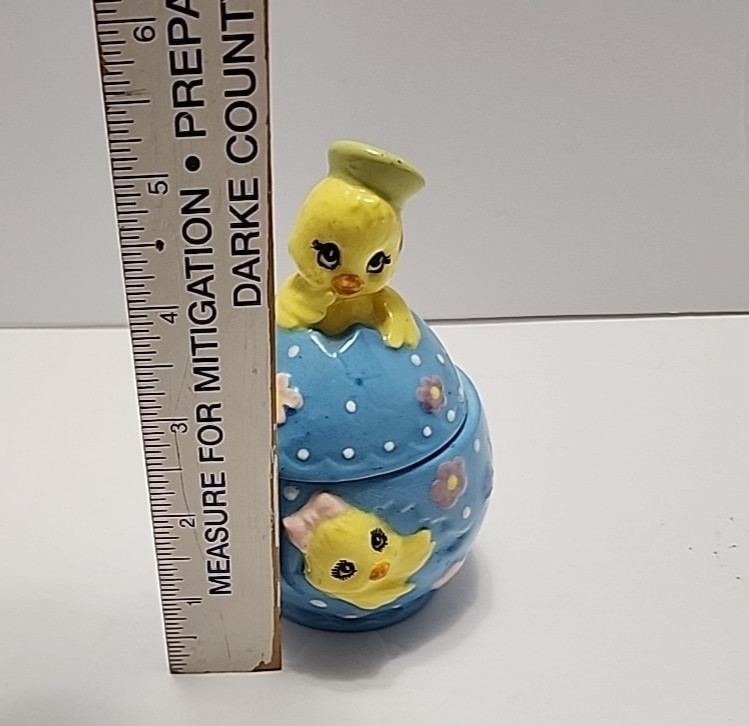 Ceramic Easter Egg Trinket Box Decor With Baby Chicks And Spring Flowers