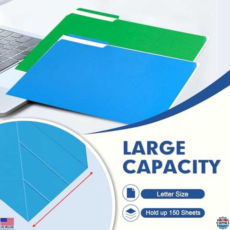 File Folder, PANDRI 270 Pack Colored File Folder, 1/3 Cut Tabs, Letter Size,