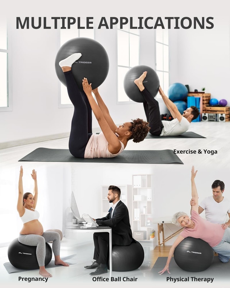 Trideer Extra Thick Yoga Exercise Ball for Balance Stability Quick Pump Included