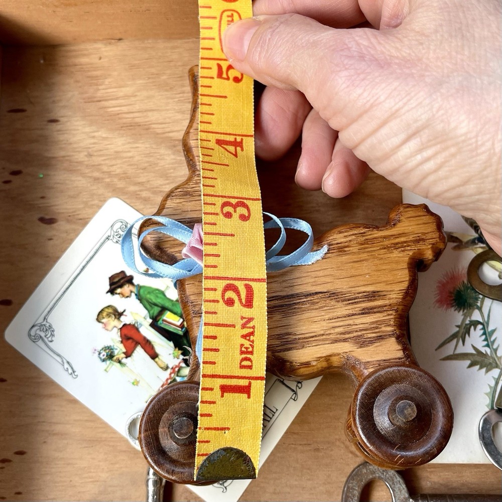 Vintage Wooden Bunny Rabbit Rolling Push Toy Missing Pull String Nursery Decor