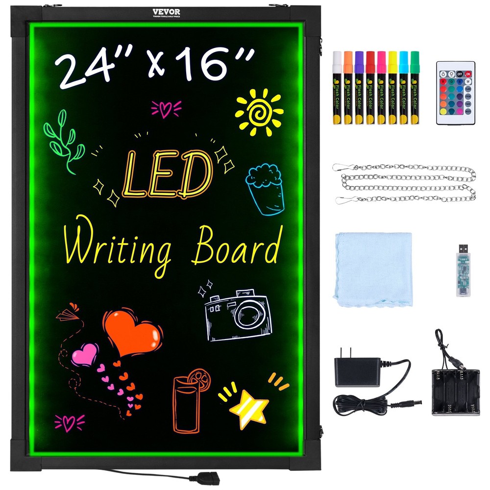 LED Message Writing Board,24"x16" Illuminated Erasable Lighted Chalkboard,Neon
