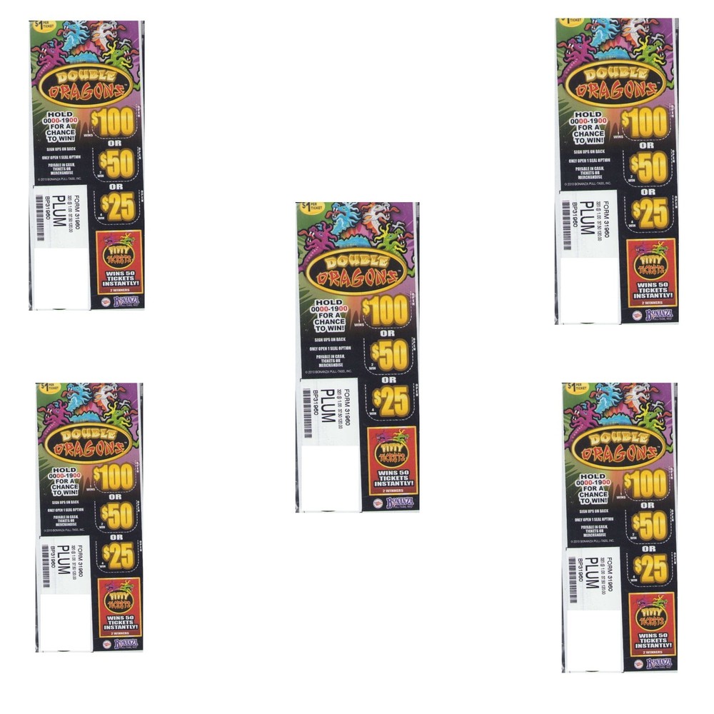 Pull Tab Tickets - Hard Card - Game - 5 Pack - Double Dragons - 320 ct ea