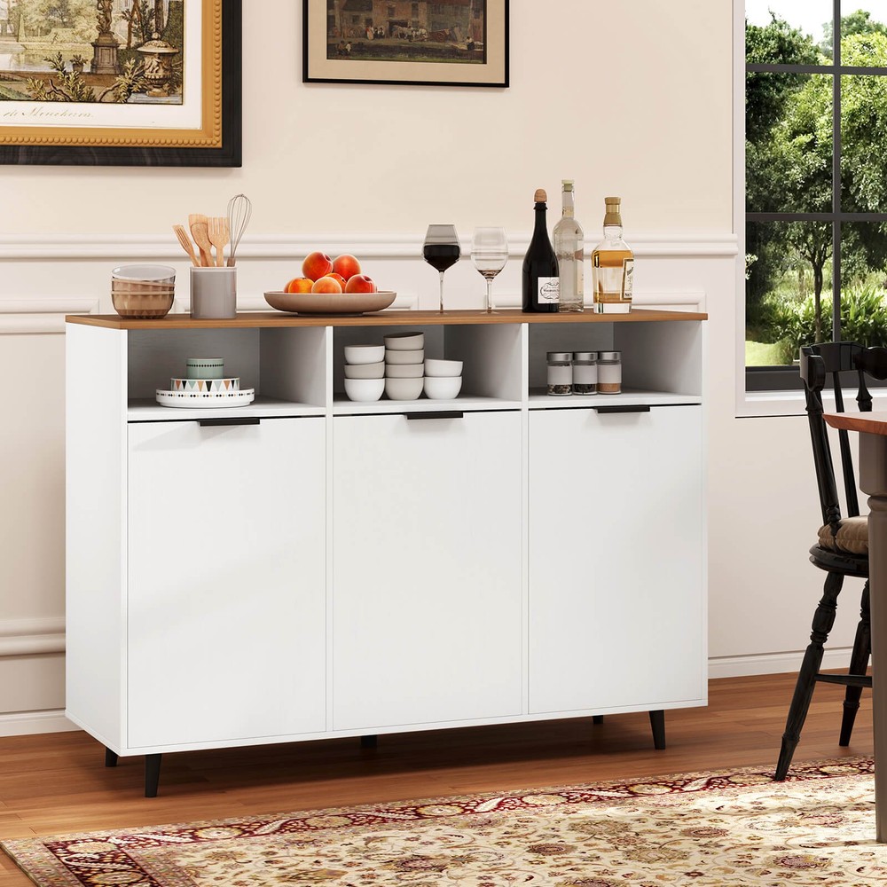 Buffet Sideboard w/3 Open Compartments 3 Doors 5-Posistion Adjustable Shelves