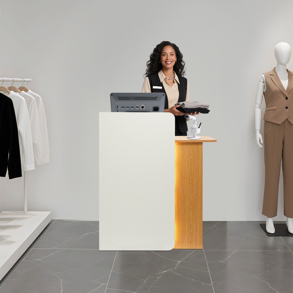 Modern Front Desk Reception Counter with LED Light for Salons, Retail Stores