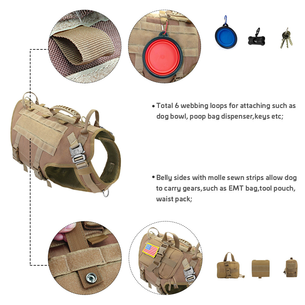 Military Tactical Pet Dog Harness with Handle Pet No Pull Training Service Vest