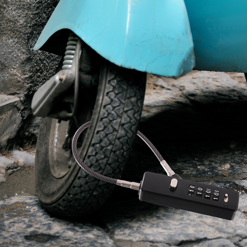 Steel Cable Combination Lock with 4-Digit Code and 3 Lengths of Cables