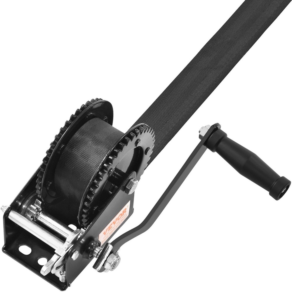 Robust Hand Crank Winch 2000lb 23ft Polyester Line Secure Hook