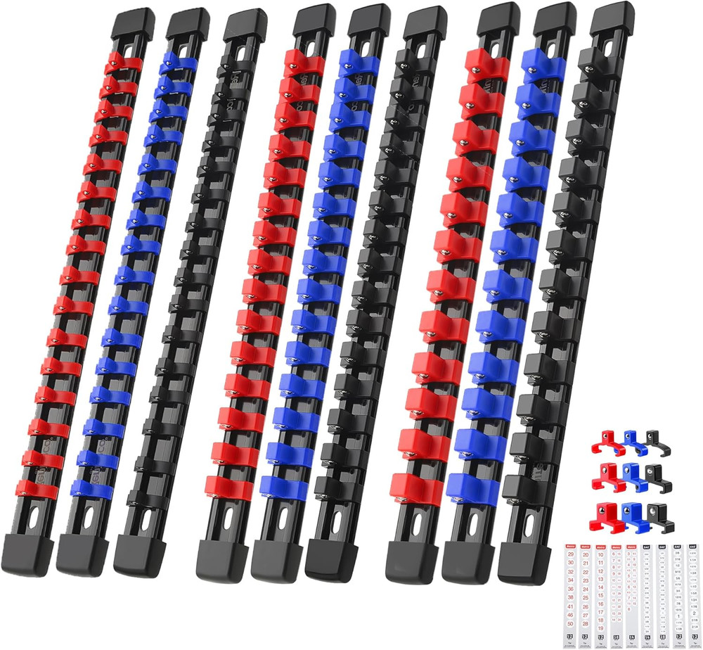 9 Rail Socket Organizer Set for Tool Box Drawer Heavy Duty Storage System w Clip