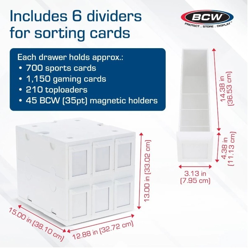 BCW 6 Drawer Collectable Card Catalog - White Acid Free Plastic Storage Box
