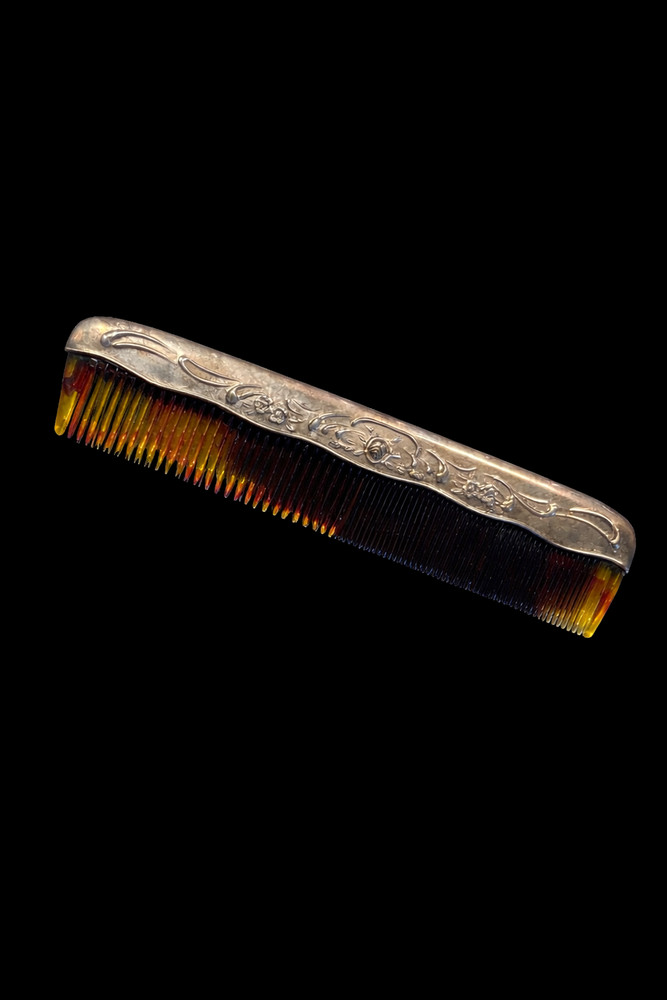 Antique Silver Plated Vanity Set Brush Comb Complete Powder Dish