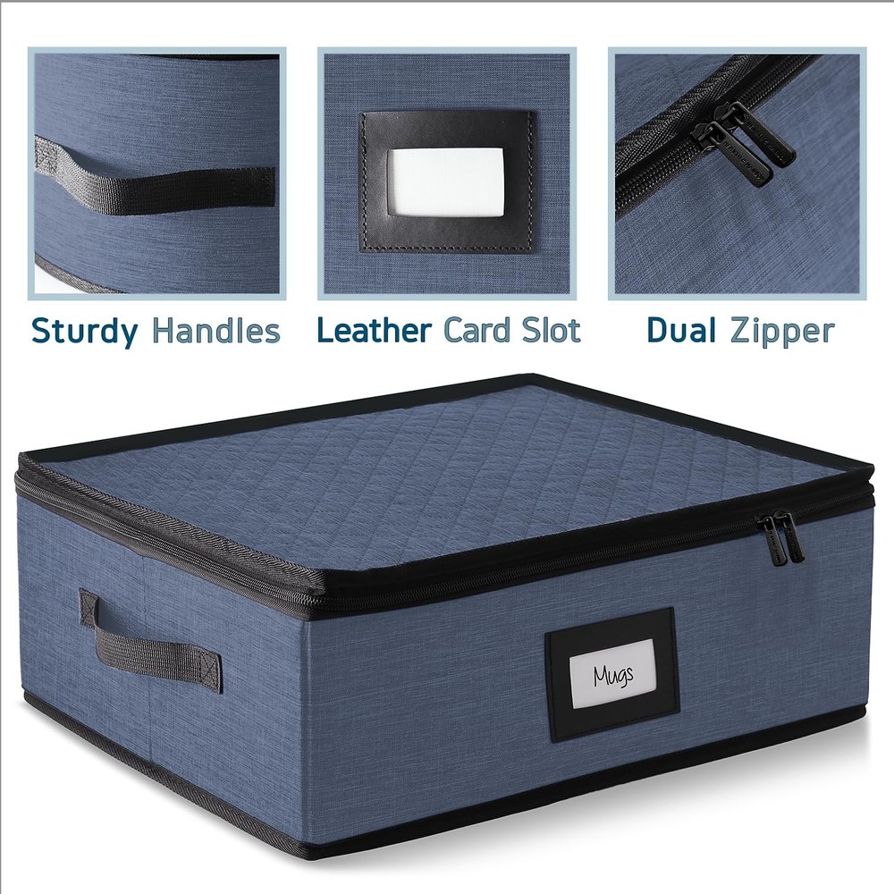 Coffee Mug Storage, 2 Pack Quilted and Stackable 2 Cup Blue