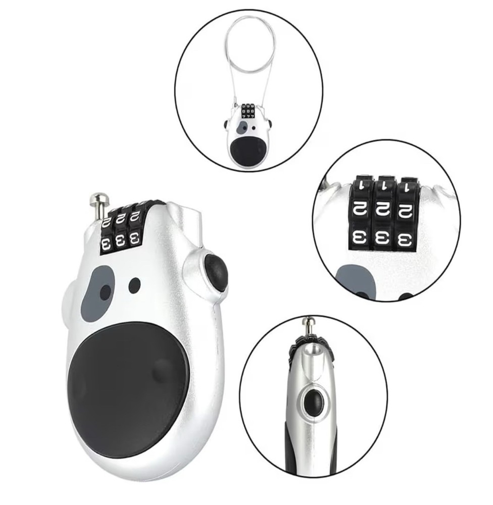 Cow 3 Digit Code Combination Lock, Retractable