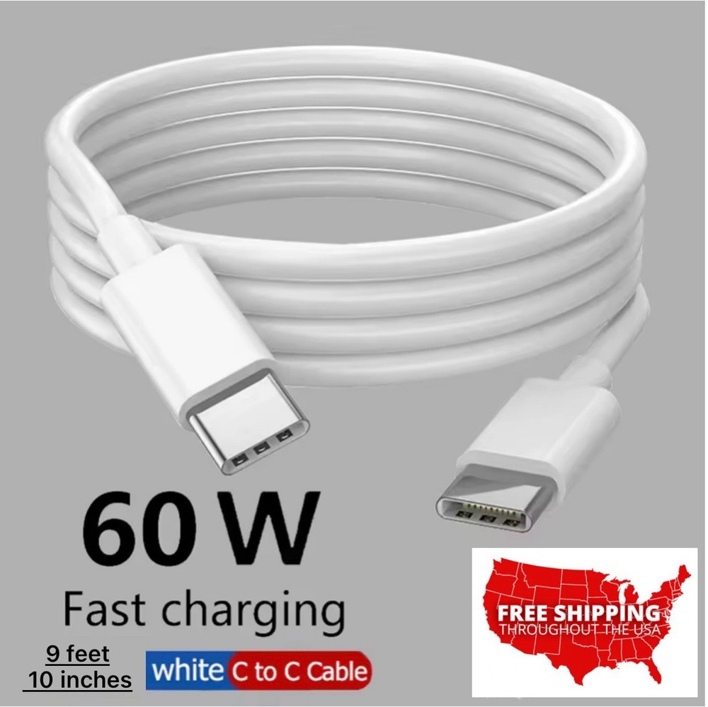 Extra Long Type C Cable 9ft. 10in. (3m) Type C To Type C Charging 60 Watt