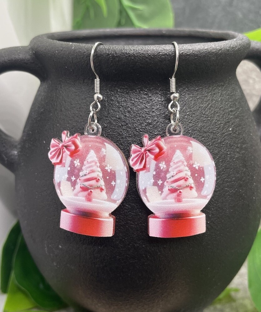 2” Silver-tone Snow Globe  Dangle Earring Set  New Free Ship B4046