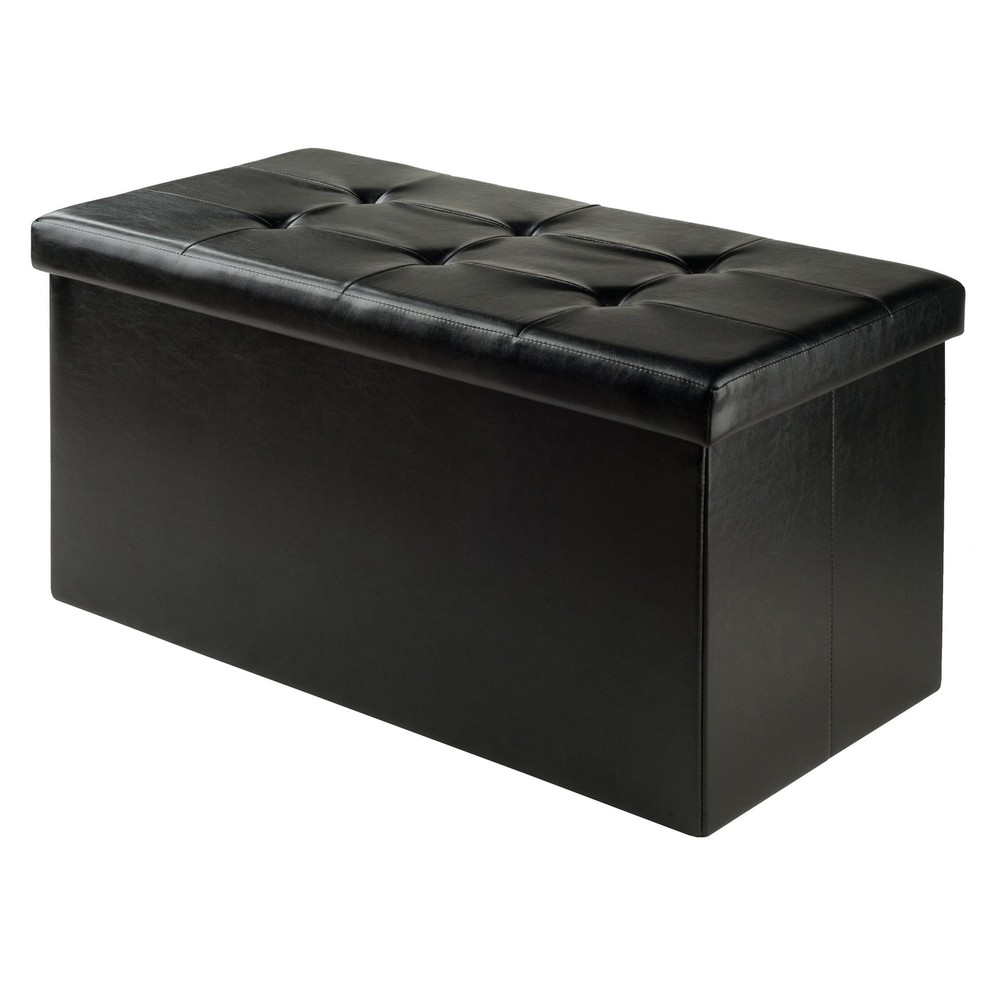 Wood Ashford Rectangular Storage Ottoman Black Faux Leather