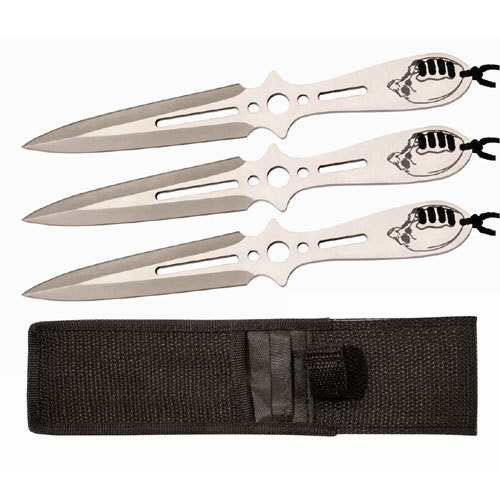Skull Profile Fixed Blade Knives - 3 Piece Set (Silver) (TK9121-80AS-3)