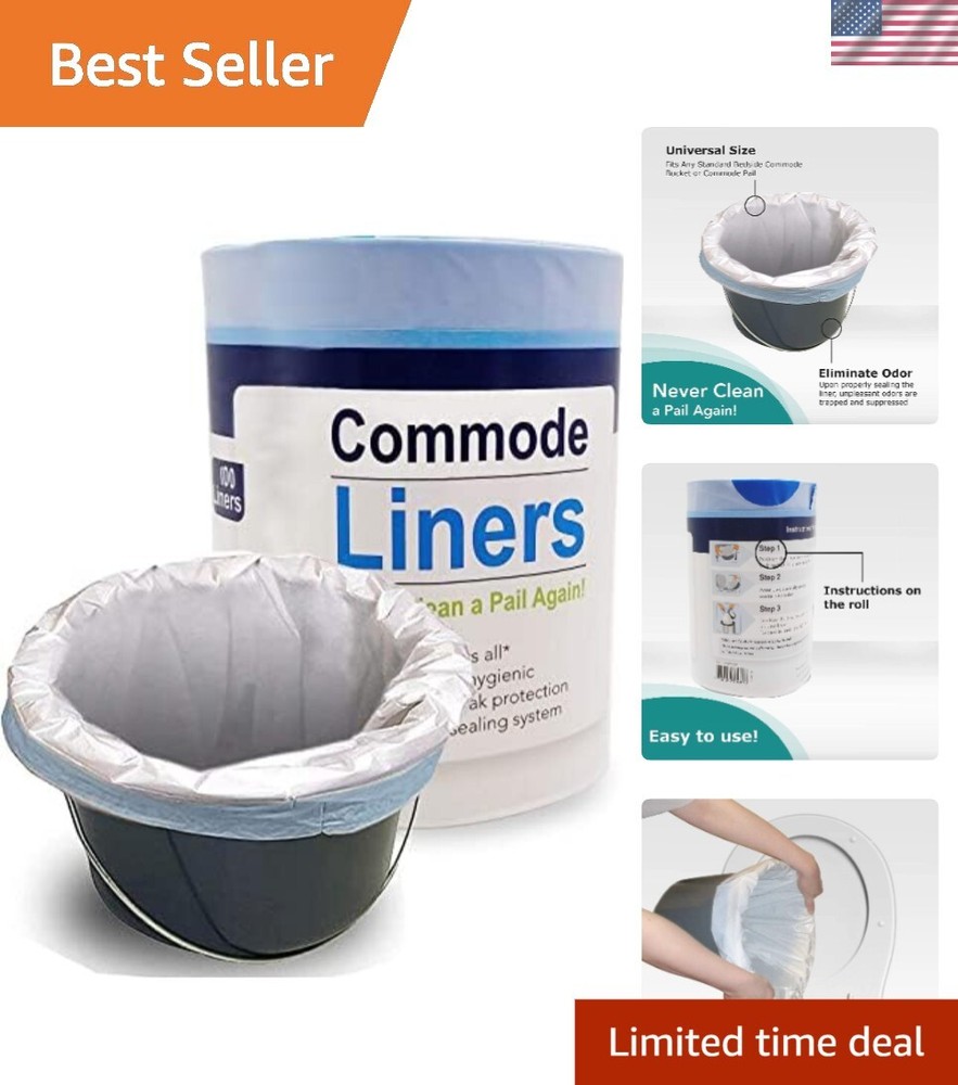 Thick Odor-Free Commode Liners - Fits All Standard Bedside Commodes, Pack of 100