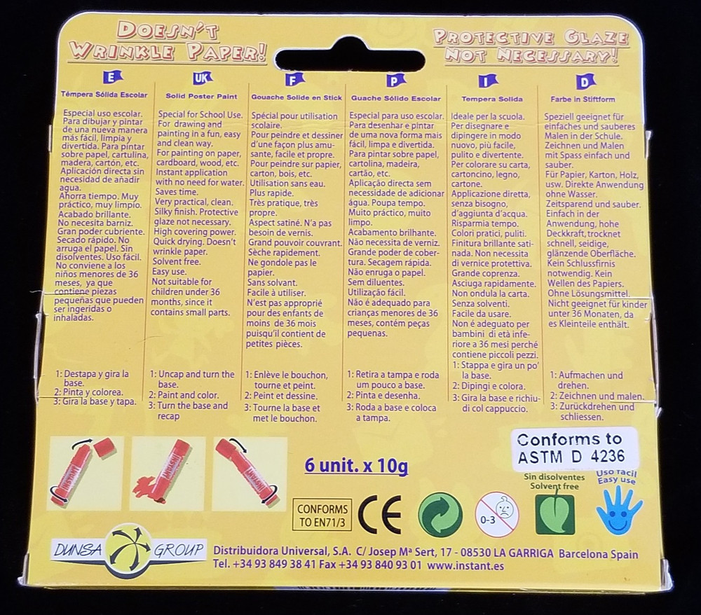 Instant Educa - PlayColor - Solid Poster Paint - 6 Colors - New - 3-7 Years