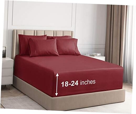 Extra Deep Pocket Sheets - 6 Piece Sheet Set - Size Sheets Deep King Burgundy