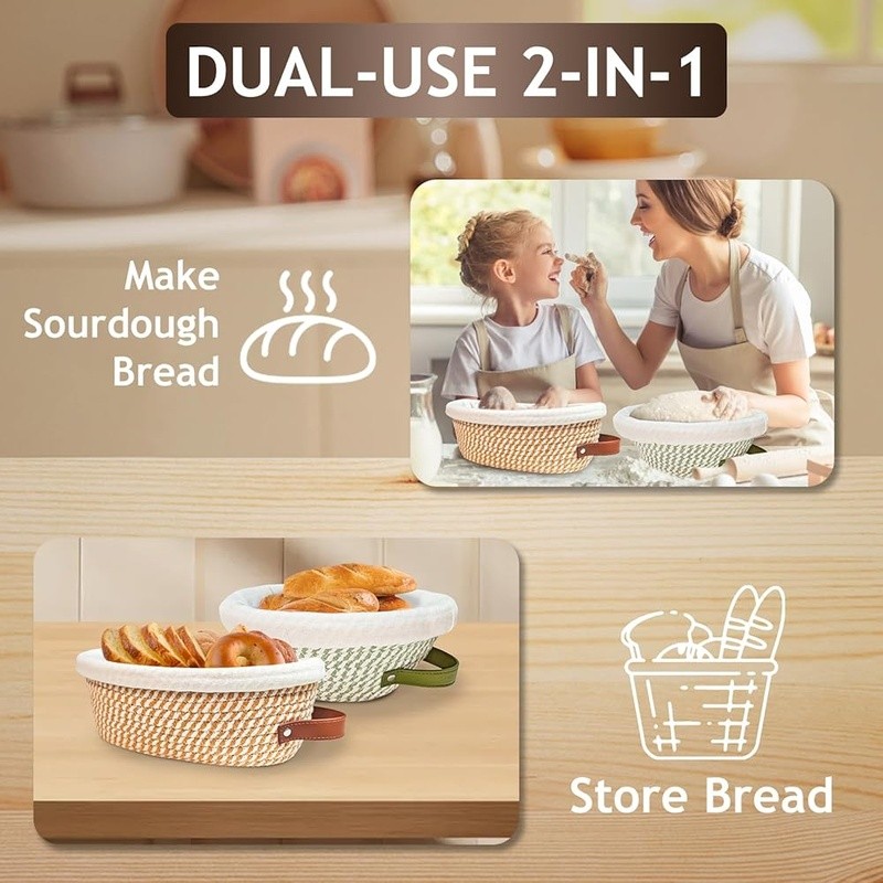 Premium Sourdough Proofing Kit W/ Machine Washable Liners Artisan Baking New