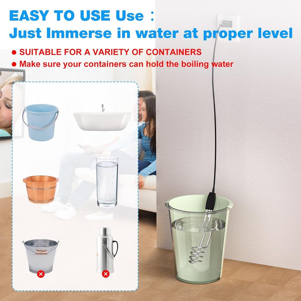 1000W 110V Electric Immersion Water Heater, 10In Portable Heating Element