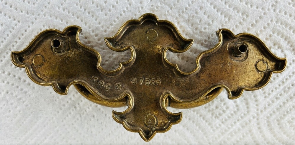 BIG Antique Hardware Vintage Brass Chippendale Drawer Pull 4.25” centers