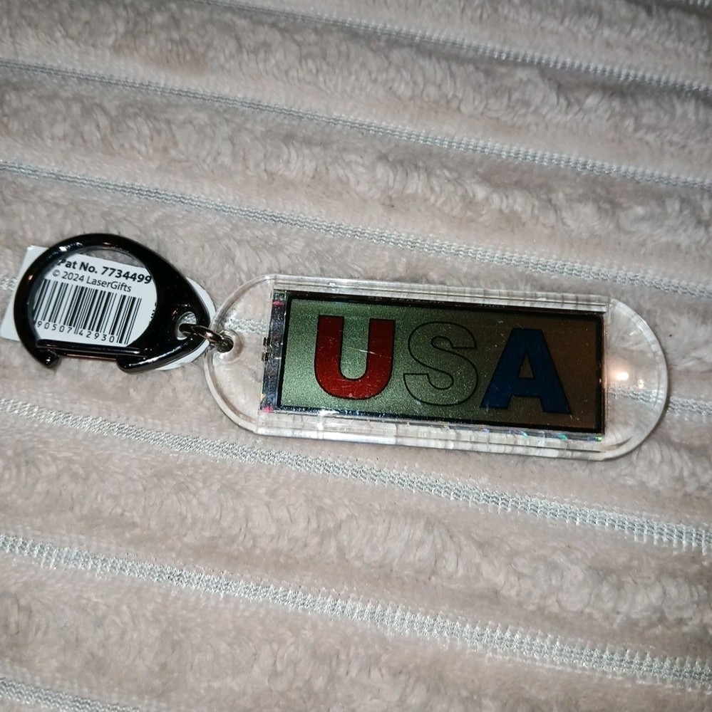 Acrylic Blinking Solar Powered Keychain 4.25” Long w/Snap Keyring, USA