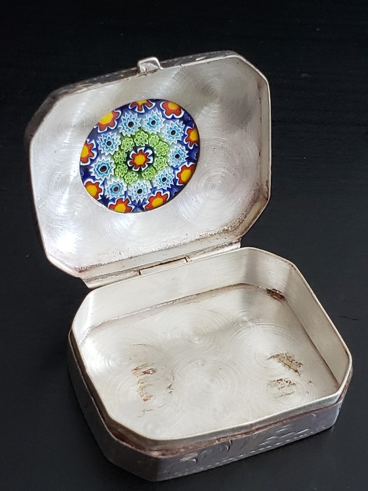 Murano Millefiore Hinged Sterling Pill Box #0194